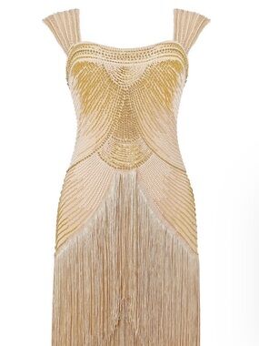 NWOT Size 20 Gradient Gold Bead Fringe Special Occasion Evening Gown Wedding